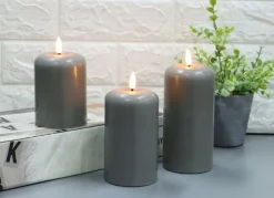 Abgerundete Led-Kerzen Aus Echtwachs 3Er-Set Grau