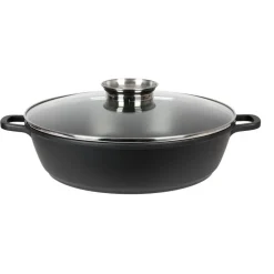 Aluguss-Servierpfanne Mit Glasdeckel Und Aromaknopf 32Cm