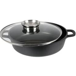 Aluguss-Servierpfanne Mit Glasdeckel Und Aromaknopf 28Cm