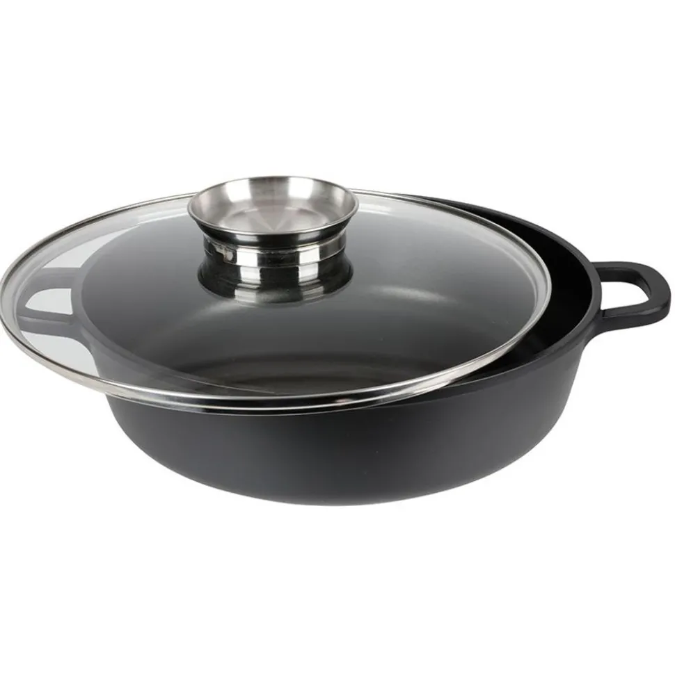 Aluguss-Servierpfanne Mit Glasdeckel Und Aromaknopf 24Cm