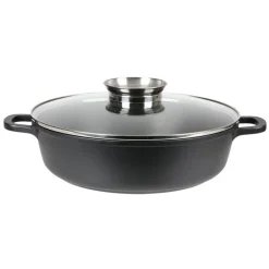 Aluguss-Servierpfanne Mit Glasdeckel Und Aromaknopf 24Cm