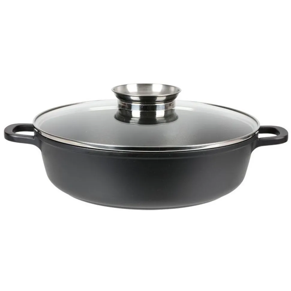 Aluguss-Servierpfanne Mit Glasdeckel Und Aromaknopf 24Cm