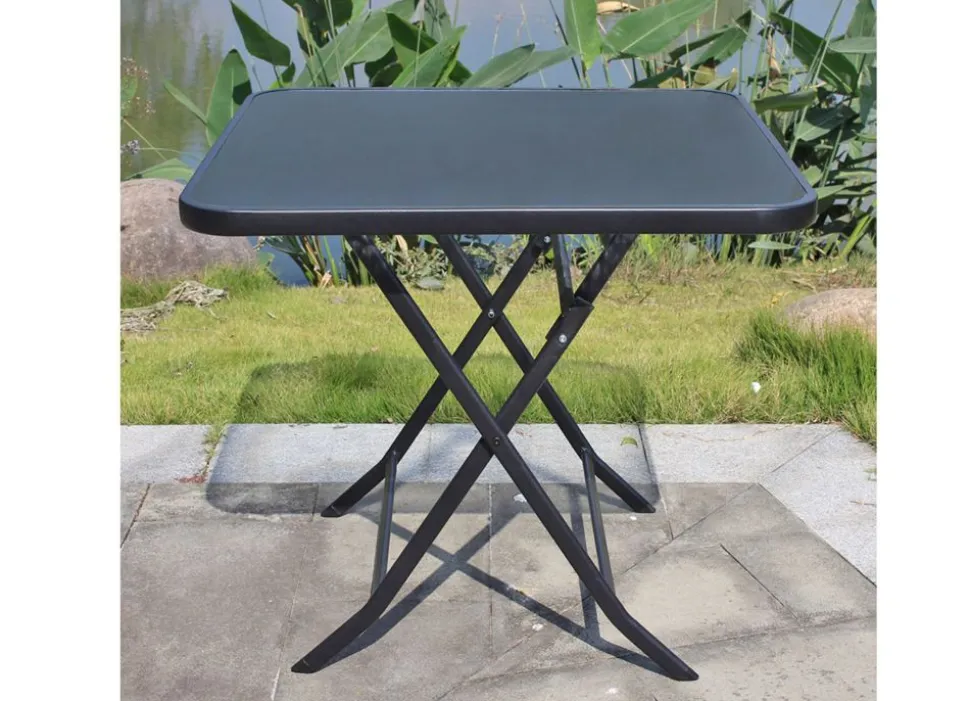 Balkon-Klapptisch Mit Glasplatte 70X70X70Cm Schwarz
