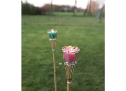Bambus-Fackel Mit Glaseinsatz Und Bunter Wachsfullung 77Cm
