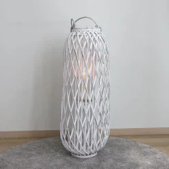 Bambuslaterne Mit Glaswindlicht 34X90Cm White-Washed
