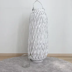 Bambuslaterne Mit Glaswindlicht 34X90Cm White-Washed