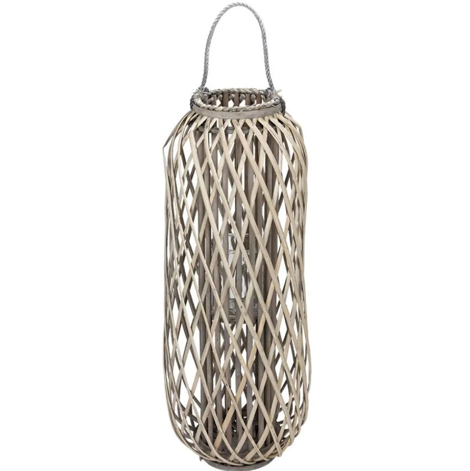 Bambuslaterne Mit Glaswindlicht 33X90Cm
