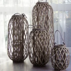 Bambuslaterne Mit Glaswindlicht 33X90Cm