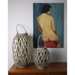 Bambuslaterne Mit Glaswindlicht 20X30Cm