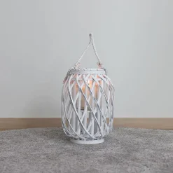 Bambuslaterne Mit Glaswindlicht 23X30Cm White-Washed