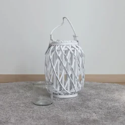 Bambuslaterne Mit Glaswindlicht 23X30Cm White-Washed