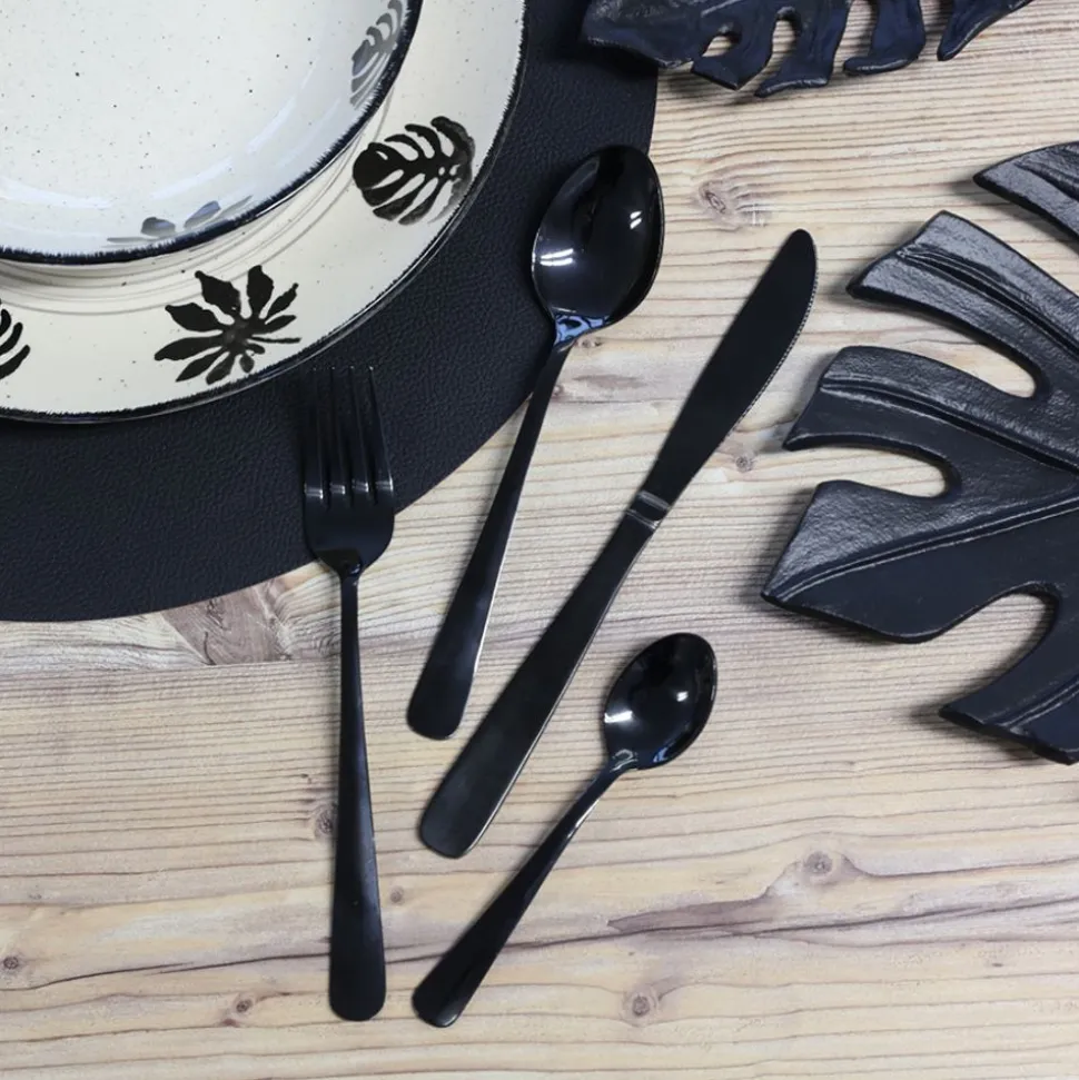 Besteck Aus Edelstahl 16-Teiliges Set Schwarz