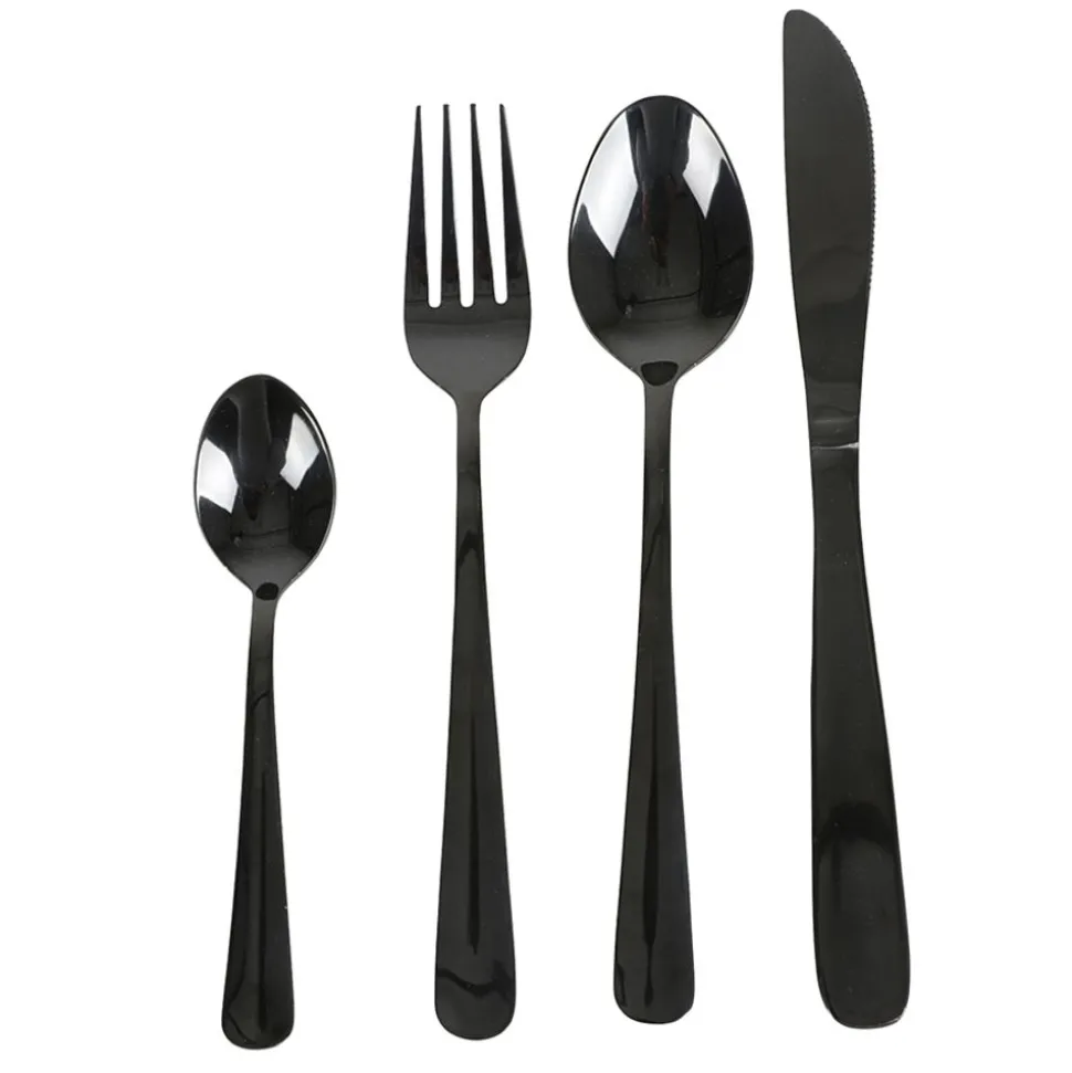 Besteck Aus Edelstahl 16-Teiliges Set Schwarz
