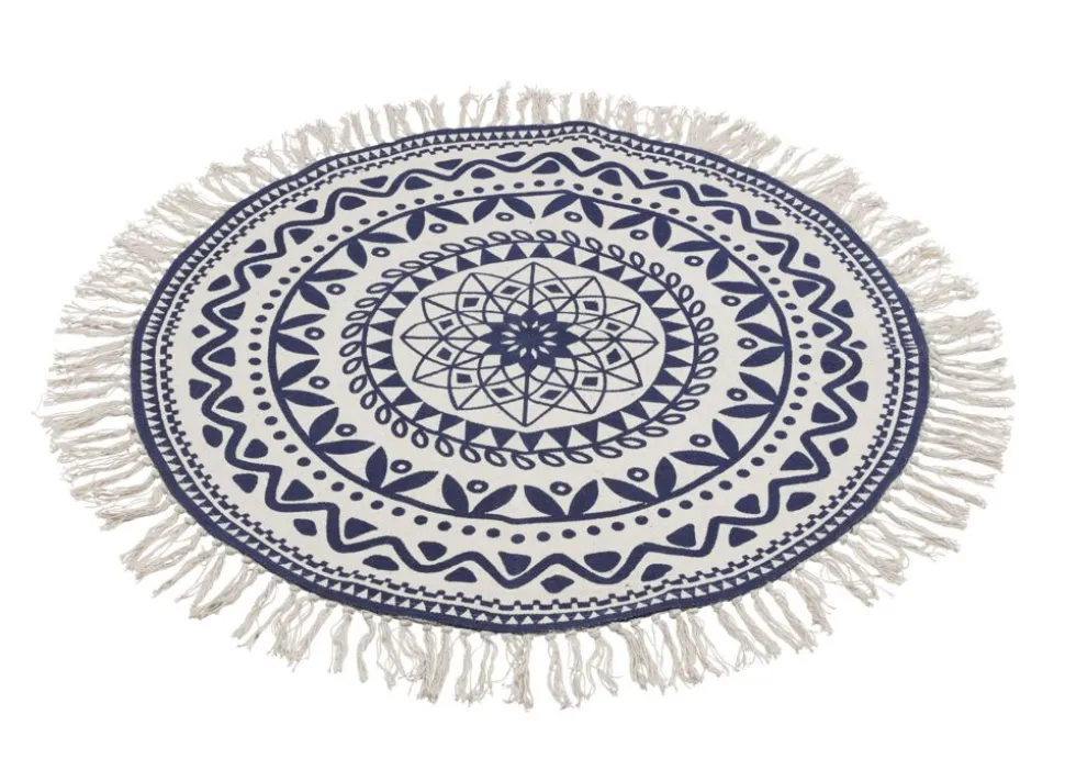 Boho-Teppich Mit Fransen 90Cm Natur/Dunkelblau