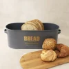 Brotkasten Bread 46X16X18Cm Dunkelgrau Mit Holzdeckel
