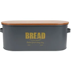 Brotkasten Bread 46X16X18Cm Dunkelgrau Mit Holzdeckel