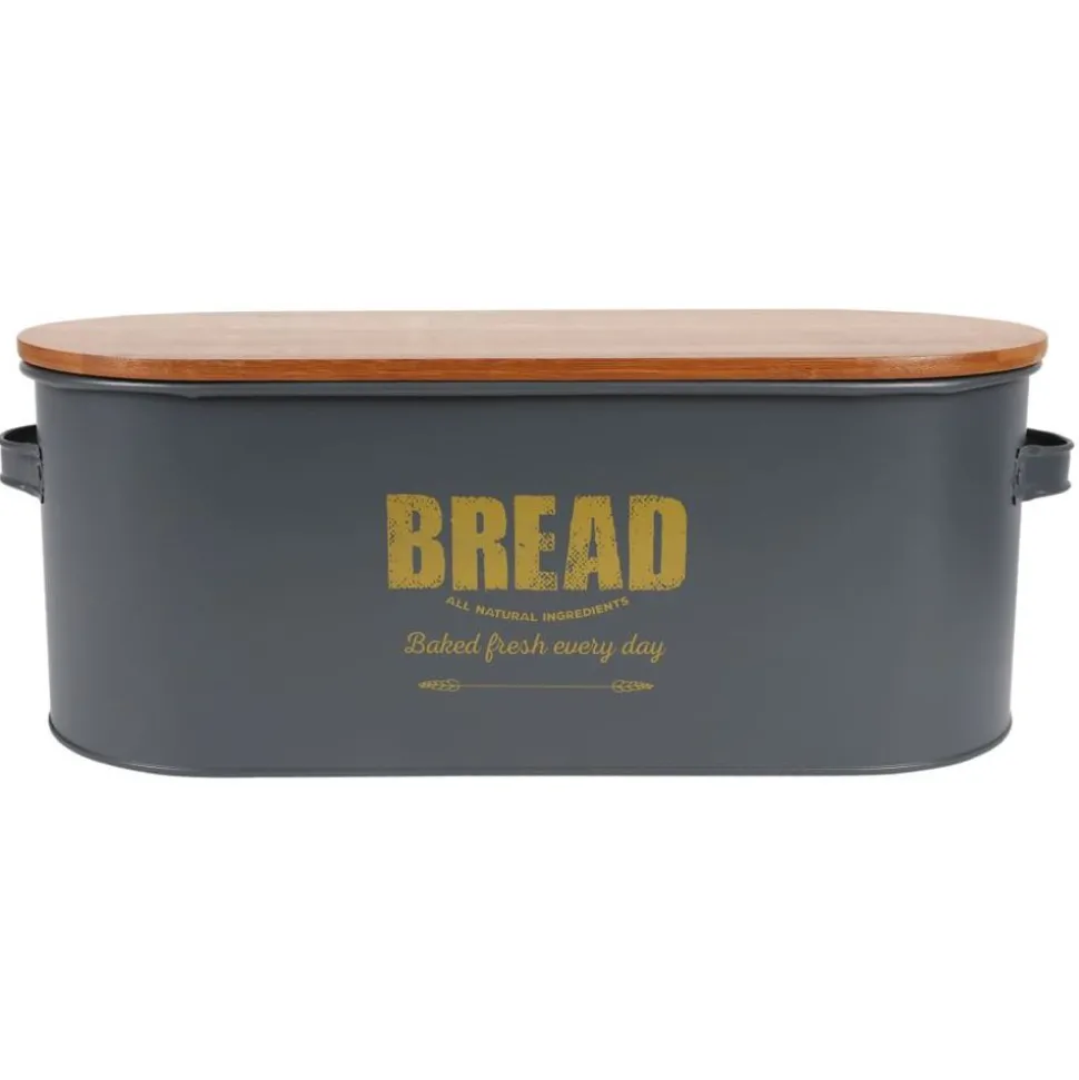 Brotkasten Bread 46X16X18Cm Dunkelgrau Mit Holzdeckel