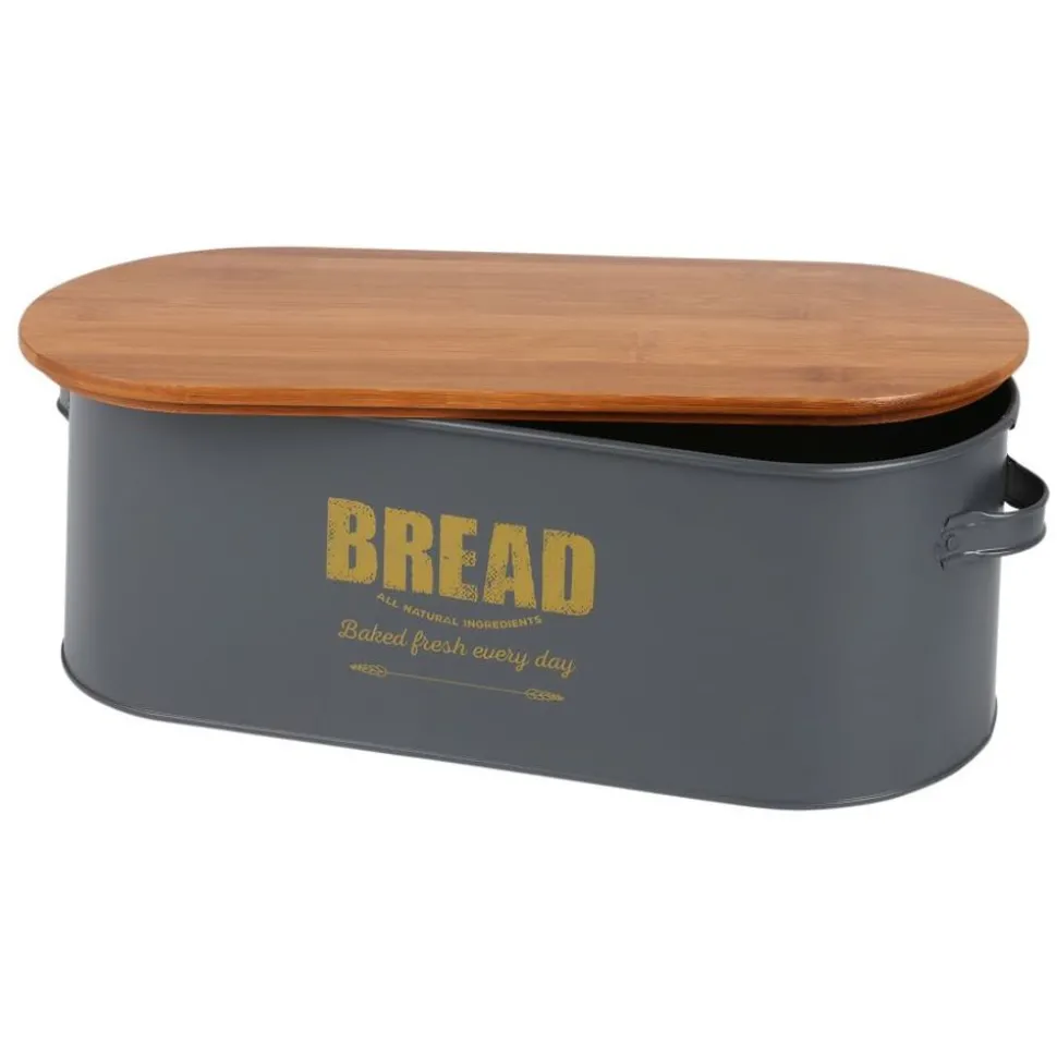 Brotkasten Bread 46X16X18Cm Dunkelgrau Mit Holzdeckel