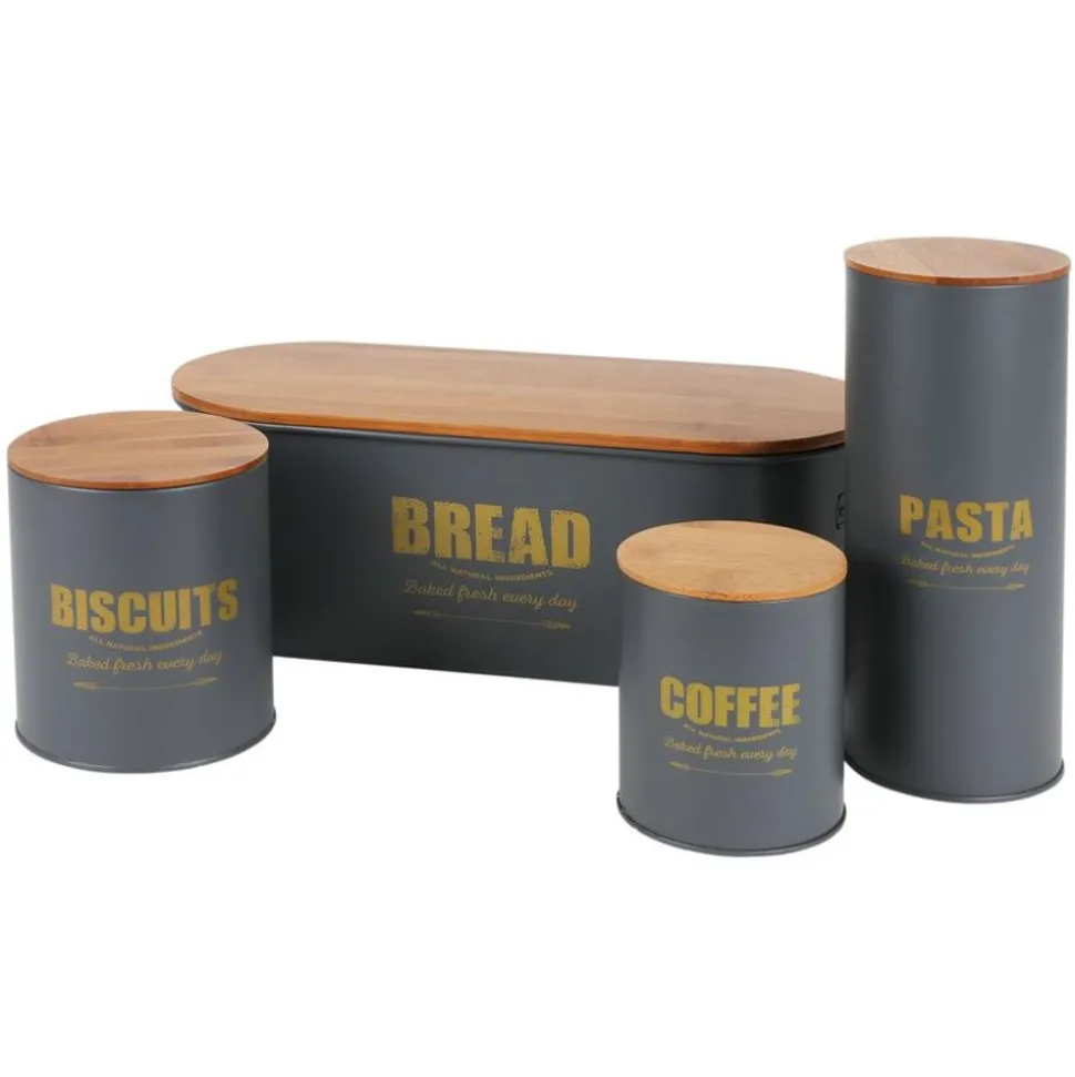 Brotkasten Bread 46X16X18Cm Dunkelgrau Mit Holzdeckel