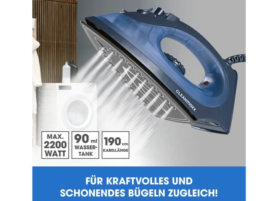 Cleanmaxx Dampfbugeleisen Mit Keramiksohle 2200W Blau/Dunkelblau