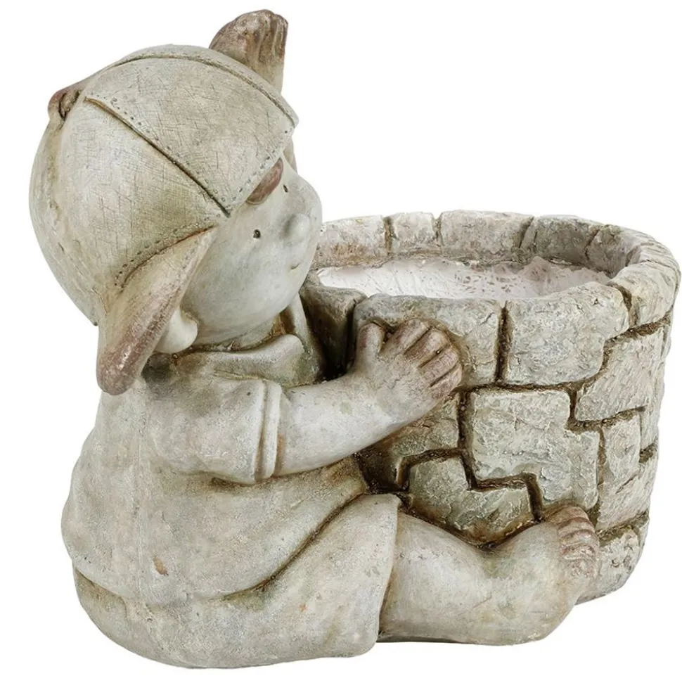 Dekofigur Kind Mit Blumentopf 30X26Cm Grau