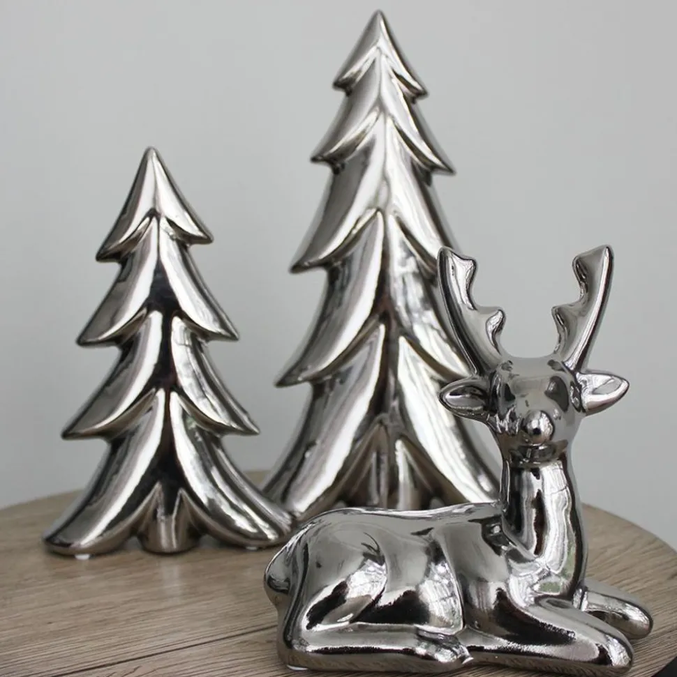 Deko-Hirsch 17X17X8Cm Hochglanzend Silber