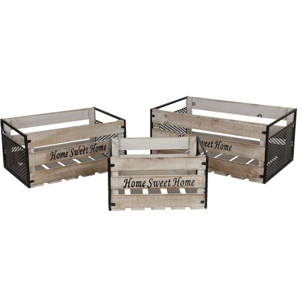 Deko-Holzboxen-Set Mit Metall Home Sweet Home 3-Teilig
