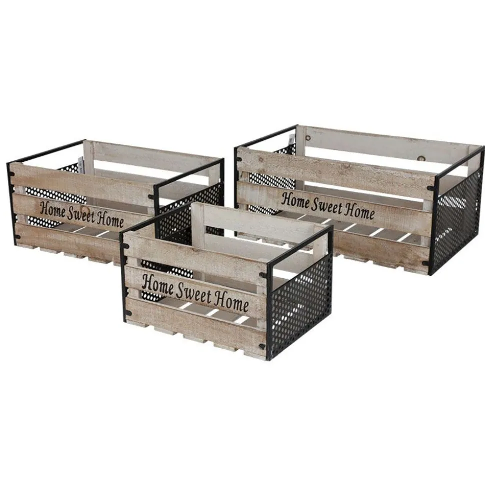 Deko-Holzboxen-Set Mit Metall Home Sweet Home 3-Teilig