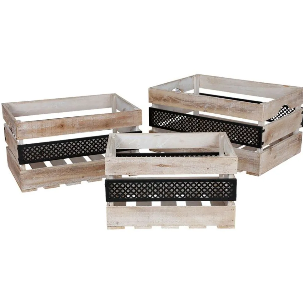 Deko-Holzboxen-Set Mit Metall 3-Teilig