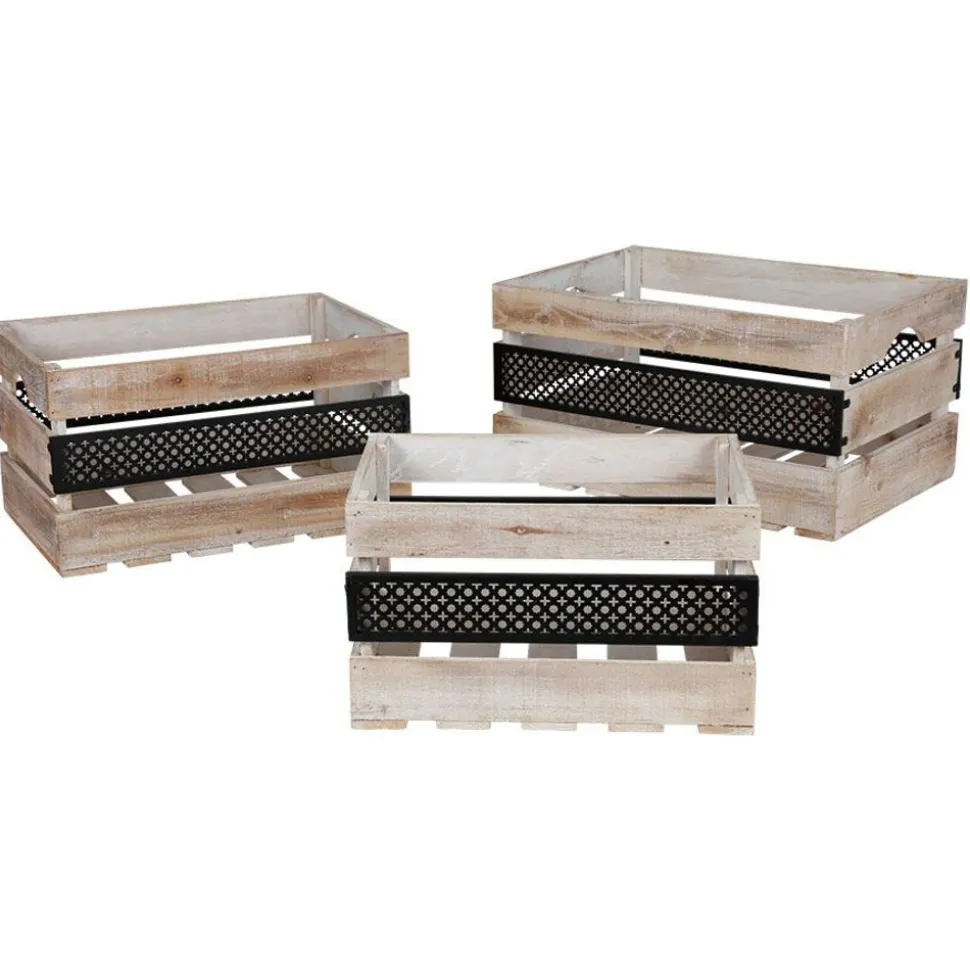 Deko-Holzboxen-Set Mit Metall 3-Teilig