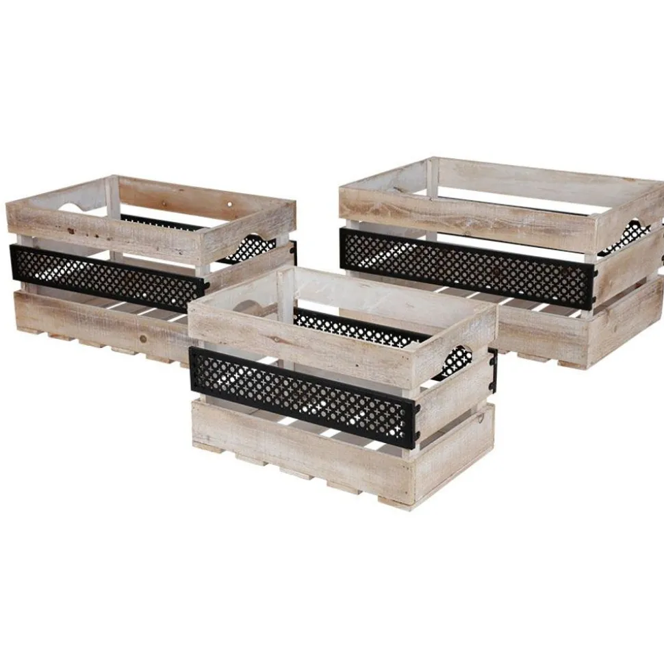 Deko-Holzboxen-Set Mit Metall 3-Teilig
