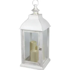 Deko-Laterne Mit 3 Led-Kerzen Und Timerfunktion Weis