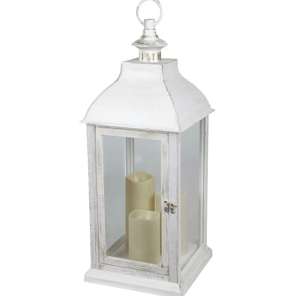 Deko-Laterne Mit 3 Led-Kerzen Und Timerfunktion Weis