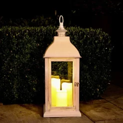 Deko-Laterne Mit 3 Led-Kerzen Und Timerfunktion Weis