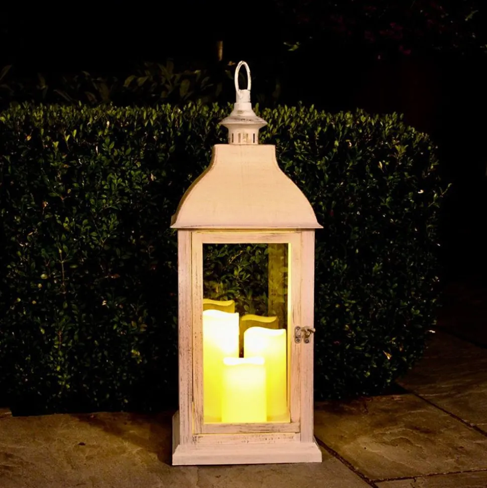 Deko-Laterne Mit 3 Led-Kerzen Und Timerfunktion Weis