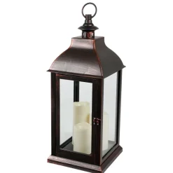 Deko-Laterne Mit 3 Led-Kerzen Und Timerfunktion Schwarz/Kupfer