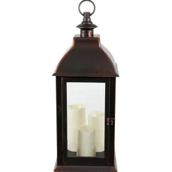 Deko-Laterne Mit 3 Led-Kerzen Und Timerfunktion Schwarz/Kupfer