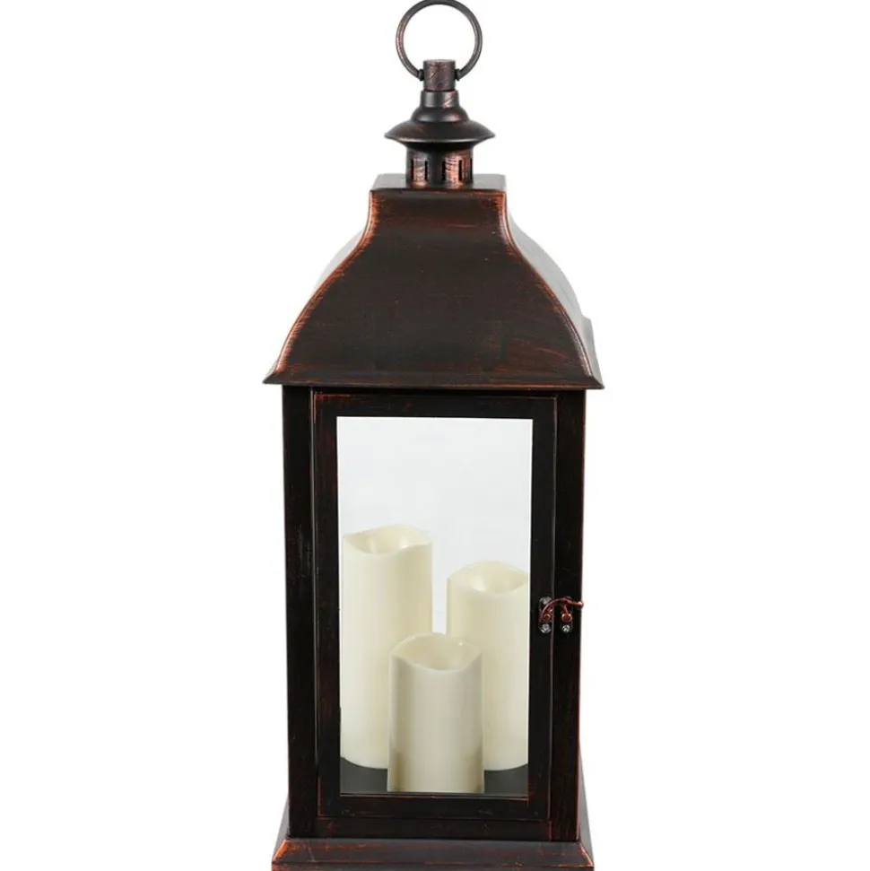 Deko-Laterne Mit 3 Led-Kerzen Und Timerfunktion Schwarz/Kupfer
