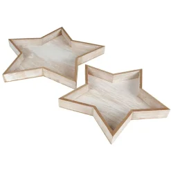 Dekotablett-Set Stern 2-Teilig Aus Holz Natur Im Used-Look