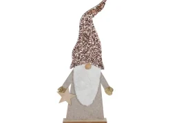 Deko-Wichtel Aus Holz Mit Pailletten-Zipfelmutze 84Cm Zartrosa