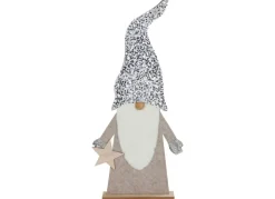 Deko-Wichtel Aus Holz Mit Pailletten-Zipfelmutze 83Cm Hellgrau