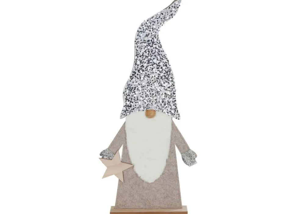 Deko-Wichtel Aus Holz Mit Pailletten-Zipfelmutze 83Cm Hellgrau