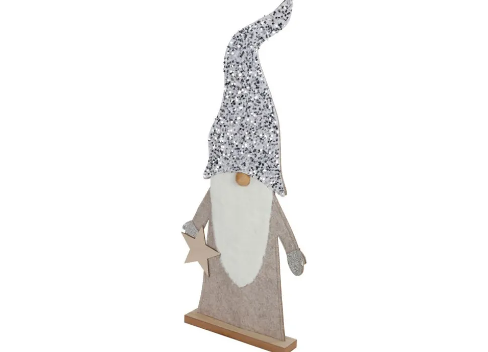 Deko-Wichtel Aus Holz Mit Pailletten-Zipfelmutze 83Cm Hellgrau
