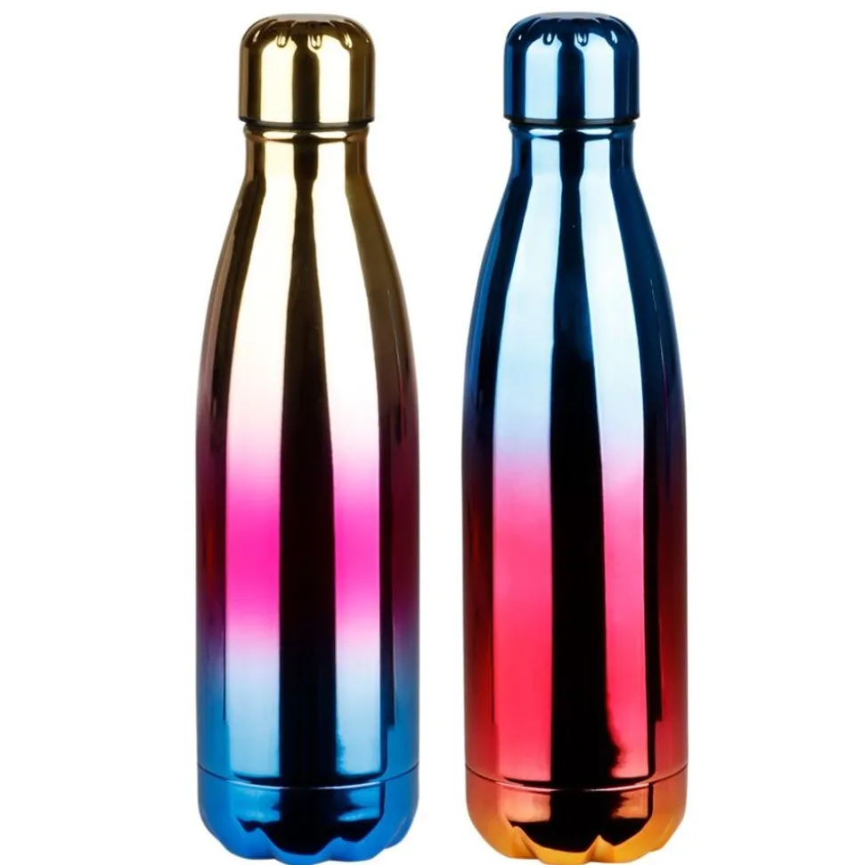 Edelstahl Isolierflasche Mit Farbverlauf Gold/Pink/Blau Glanzend 500Ml
