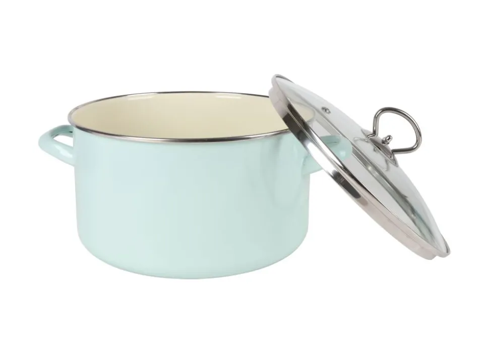 Emaille-Fleischtopf Mit Glasdeckel 24Cm Mint