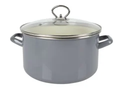 Emaille-Fleischtopf Mit Glasdeckel 24Cm Grau