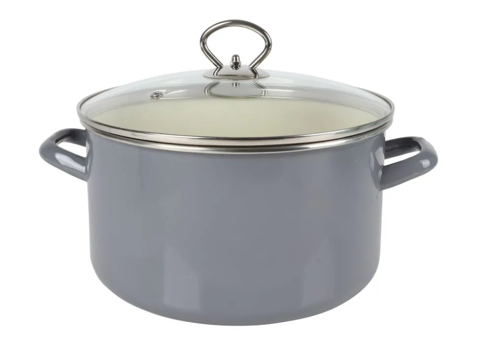 Emaille-Fleischtopf Mit Glasdeckel 24Cm Grau
