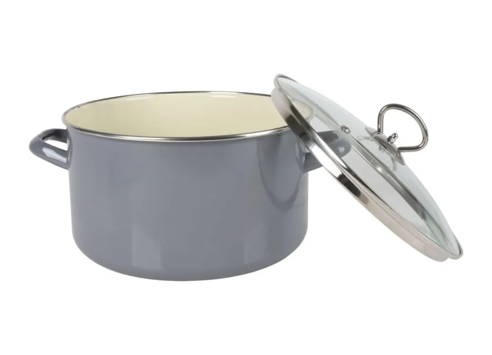 Emaille-Fleischtopf Mit Glasdeckel 24Cm Grau