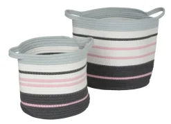 2Er-Set SeilKörbe Aus Baumwolle Gestreift Rosa