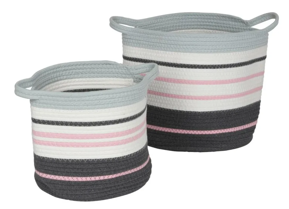 2Er-Set SeilKörbe Aus Baumwolle Gestreift Rosa